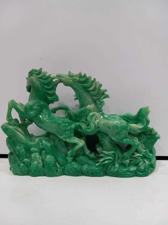Feng Shui Lucky Green Running Horses Resin Sculpture image number 2