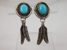 Southwestern 925 Turquoise & Feather Post Back Earrings 9g alternative image