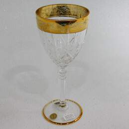 Set Of 6 Creart Italian Hand Cut Crystal Gold Trim Wine Glasses IOB alternative image