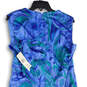 NWT Womens Blue Green Paisley Surplice Neck Back Zip Shift Dress Size 14W image number 4