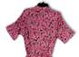 NWT Womens Pink Printed Short Sleeve Waist Belt Midi Shirt Dress Size 6 image number 4