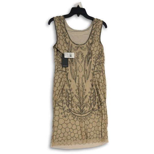 NWT Womens Nude Silver Beaded Round Neck Sleeveless Shift Dress Size 6 image number 1