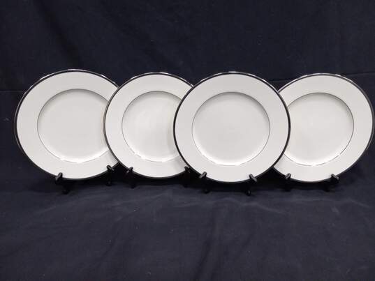 Noritake Bone China 18pc White w/ Silver Tone Trim Plates & Cups Bundle image number 3