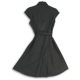 Womens Black Cap Sleeve Spread Collar Button Front A-Line Dress Size 4 alternative image