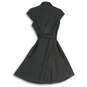 Womens Black Cap Sleeve Spread Collar Button Front A-Line Dress Size 4 image number 2