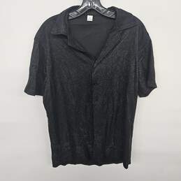 Black Sparkly V Neck Button Up Shirt