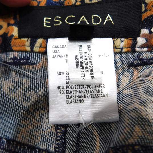 Escada Paisley Brown Printed Denim Straight Leg Women's Pants Size 38 with COA image number 12