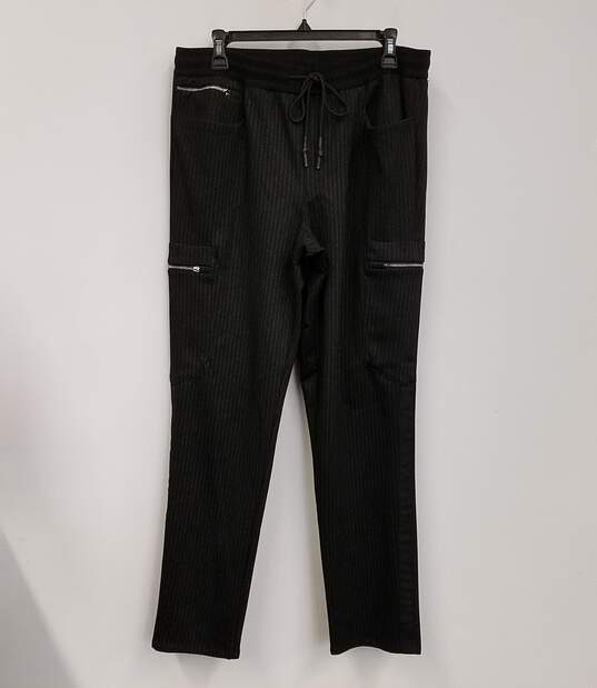 Mens Black Zipped Pockets Straight Leg Elastic Waist Cargo Pants Size Medium image number 2