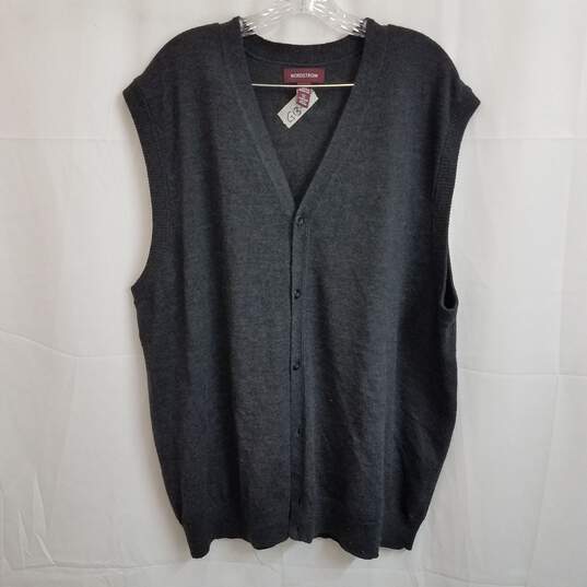 Nordstrom men's dark gray wool button up sweater vest XL image number 1