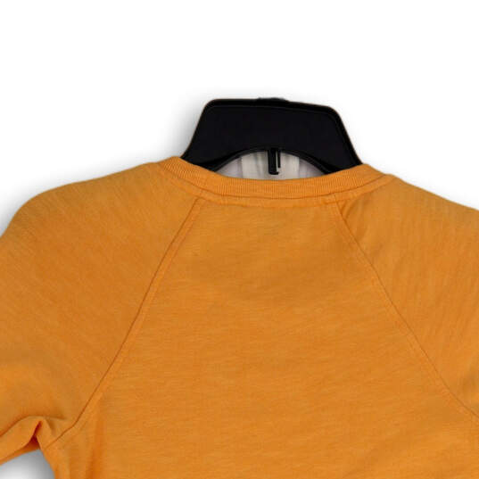 Womens Orange Round Neck 3/4 Sleeve Ruffle Hem Pullover Blouse Top Size S image number 4