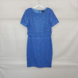 LAUREN Blue Cotton Blend Lace Short Sleeved Sheath Dress WM Size 4 NWT