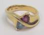 14K Yellow Gold Trillion Cut Tourmaline & Blue Topaz Toi Et Moi Bypass Ring 6.4g image number 1
