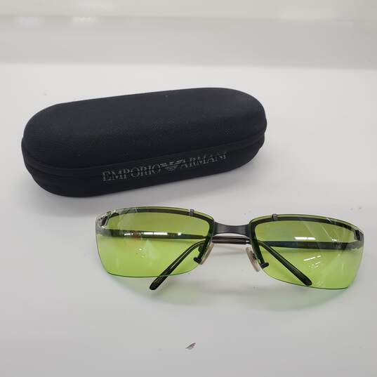 Emporio Armani Vintage Narrow Half Rim Green Lens Sunglasses image number 1