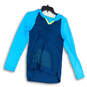 Womens Blue Long Sleeve Hooded Pockets Activewear Shirt Top Size Small image number 1