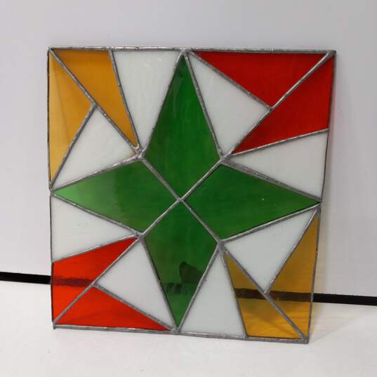 Geometric Four-Pointed Star Stained Glass Pane image number 4