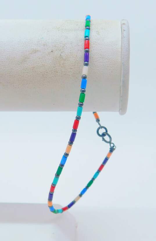 Sterling Silver Star Rope & Colorful Bead Anklets 12.3g image number 2