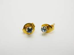 14K Yellow Gold Garnet & Blue CZ Stud Earrings 1.4g alternative image