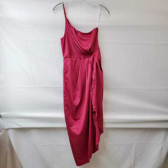 Lulus One-Shoulder Asymmetrical Burgundy Midi Dress Women's Size S image number 1