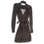 Womens Black Brown Long Sleeve V-Neck Belted Waist Pullover Mini Dress Sz 4 image number 3
