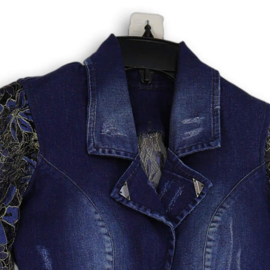 Womens Blue Denim Floral Long Sleeve Button Front Jacket Size 6 image number 3
