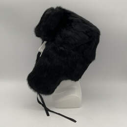 Womens Black Rabbit Fur Adjustable Ear Flap Winter Trapper Hat Size Large alternative image