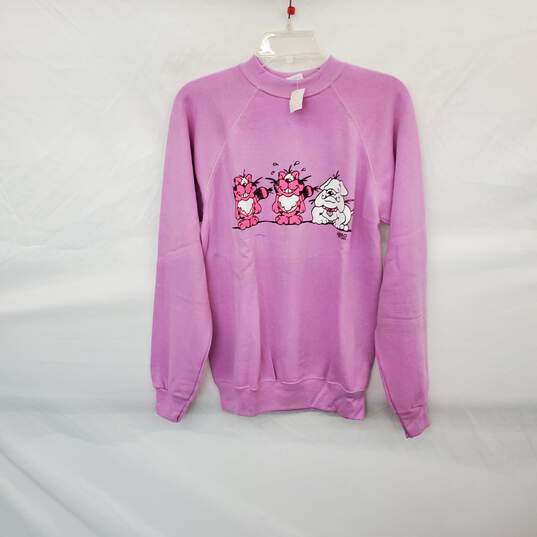 Hanes Vintage 1985 Purple Cotton Blend Lingo USA Sweatshirt WM Size M NWT image number 1