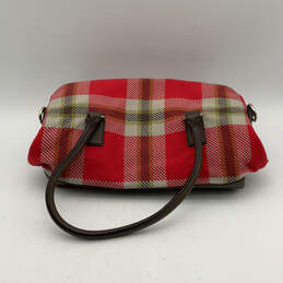 Womens Red Brown Plaid Inner Pockets Bottom Studs Double Handles Tote Bag alternative image
