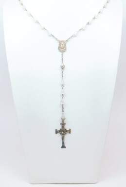 Vintage Creed Sterling 925 Crucifix Cross White Lucite Teardrops Beaded Rosary Necklace 22.3g alternative image
