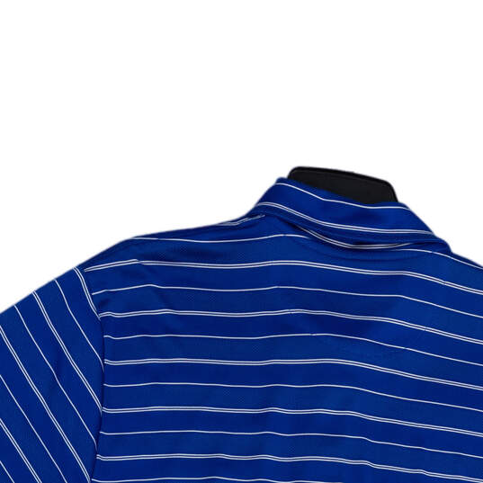 Mens Blue White Striped Collared Button Front Side Slit Polo Shirt Size XL image number 4