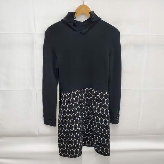 Milly of New York Wool & Silk Lining Midi Black & Pattern Dress Size 8 image number 2
