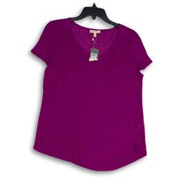 NWT Eileen Fisher Womens Purple V-Neck Short Sleeve Pullover T-Shirt Size S