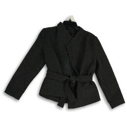 Womens Gray Waist Tie Welt Pocket Blazer Jacket Size 2