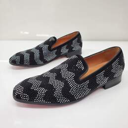 ELANROMAN Men's Crystal Embellished Black Velvet Loafers Size 13 alternative image