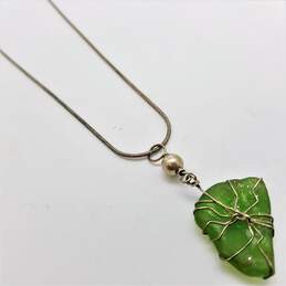 Sterling Silver Wrapped Sea Glass Pendant Necklace 11.5g