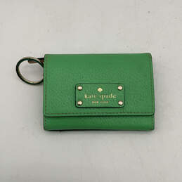 Womens Green Leather Outer Pockets Inner Divider Flap Snap Coin Wallet