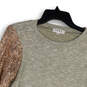 Womens Gray Heather Round Neck Long Sleeve Sequin Pullover Sweater Size M image number 3