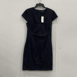 NWT Womens Blue Split Neck Short Sleeve Back Zip Sheath Dress Size 10