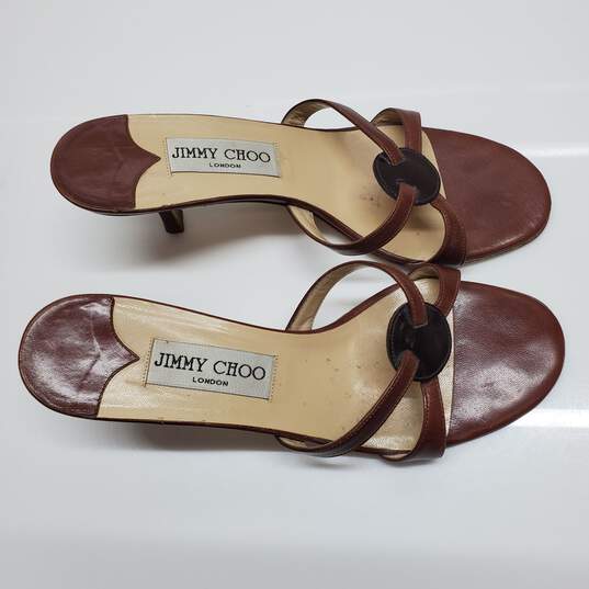 Jimmy Choo Brown Leather Open Toe Slip On Heeled Sandals Size 36 AUTHENTICATED image number 3