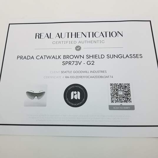 AUTHENTICATED Prada Catwalk Brown Shield Sunglasses SPR73V image number 6