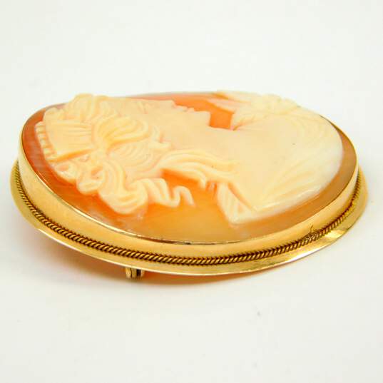 Vintage 14k Yellow Gold Cameo Shell Pendant Brooch 4.9g image number 4