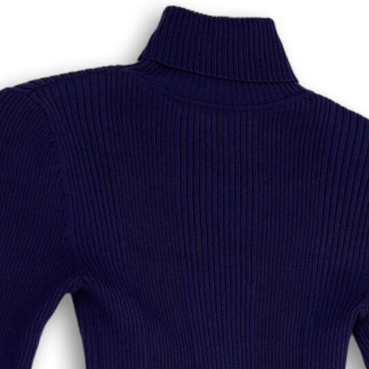 Womens Blue Ribbed Turtleneck Long Sleeve Pullover Sweater Size Small image number 4