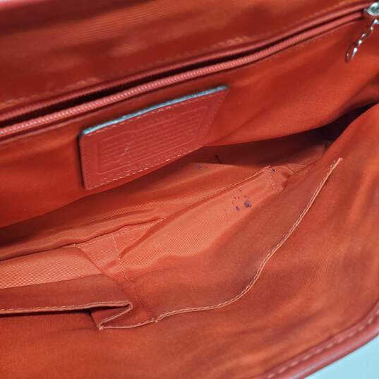 Coach Signature Hampton Satchel Purse Handbag Orange Leather Trim image number 7