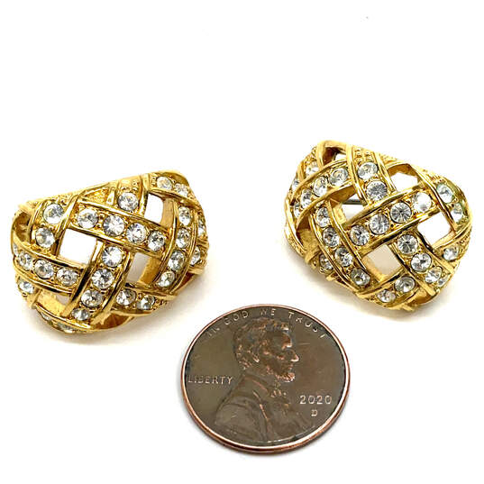 Designer Swarovski Gold-Tone Clear Rhinestone Fashionable Stud Earrings image number 3