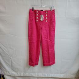 J. Crew Hot Pink Linen Blend Straight Leg Pants WM Size 2 NWT