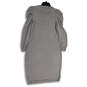 Womens Gray Crew Neck Puff Long Sleeve Knee Length Sweater Dress Size M image number 2