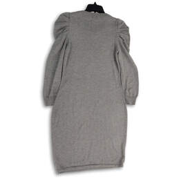 Womens Gray Crew Neck Puff Long Sleeve Knee Length Sweater Dress Size M alternative image