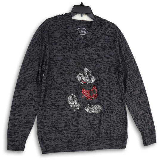 Womens Gray Studded Mickey Mouse Long Sleeve Pullover Hoodie Size X-Large image number 1
