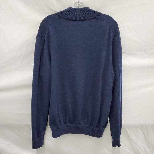 Brooks Brothers Extra Fine Italian 100% Merino Wool Navy Blue Half Zip Sweater Size XL image number 2