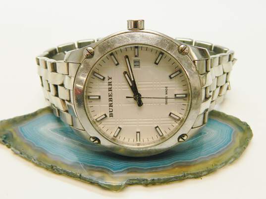Burberry BU1852 Swiss Made 5 Jewels Silver Tone Chunky Dress Watch 127.8g image number 1