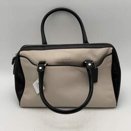 NWT Coach Womens Black White Leather Bag Charm Top Handle Zipper Handbag alternative image